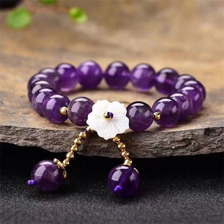 Braccialetto di guarigione spirituale con fiore di cristallo di ametista naturale Buddha Stones