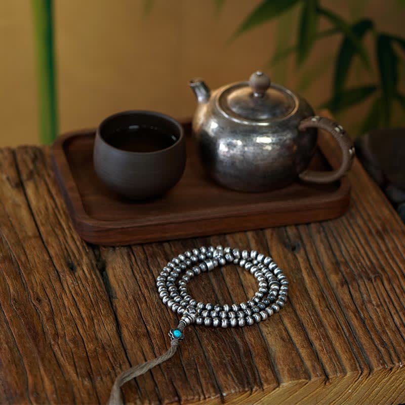 Buddha Stones 108 Mala Beads 925 Sterling Silver Agata Rossa Turchese Braccialetto con Ciondolo di Fiducia