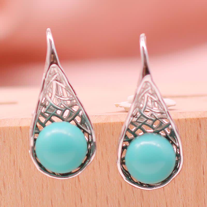 Orecchini pendenti con motivo a perline turchesi in argento sterling 925 Buddha Stones - image 5