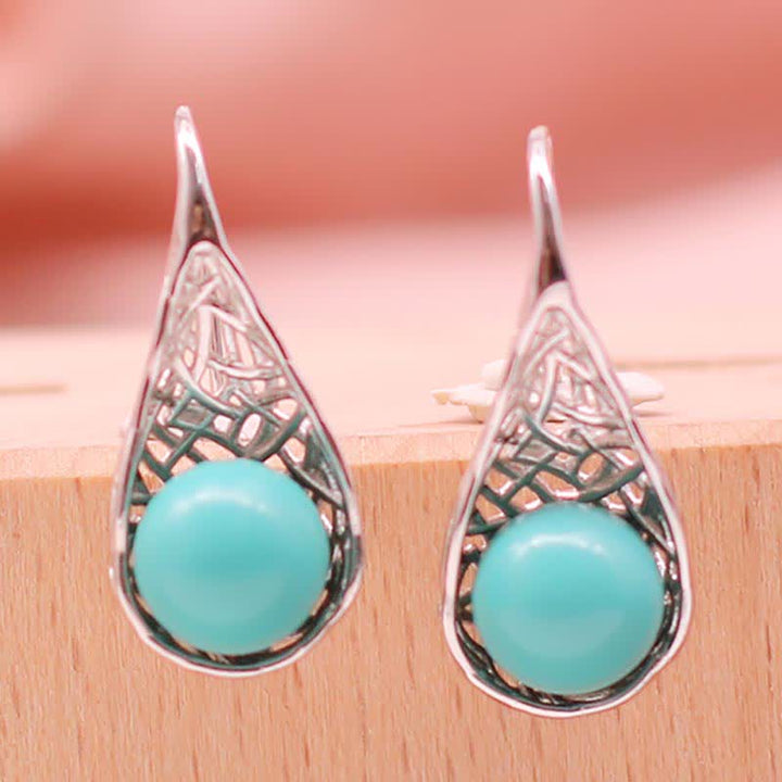 Orecchini pendenti con motivo a perline turchesi in argento sterling 925 Buddha Stones - image 5