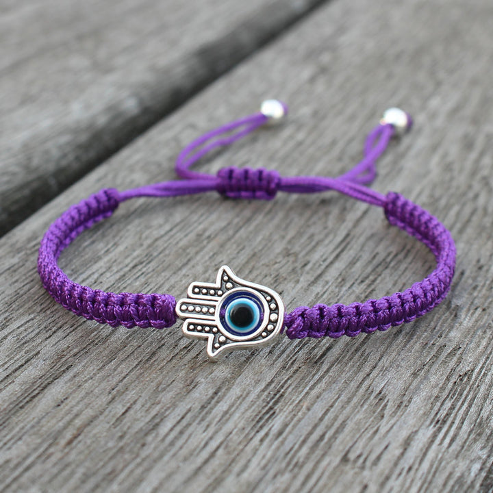Braccialetto con cordino di protezione e fortuna con simbolo Hamsa fatto a mano con Buddha Stones