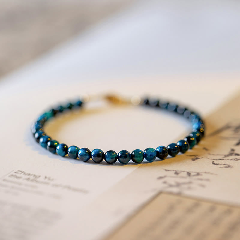Braccialetto di protezione con catena in pietra naturale occhio di tigre blu Buddha Stones