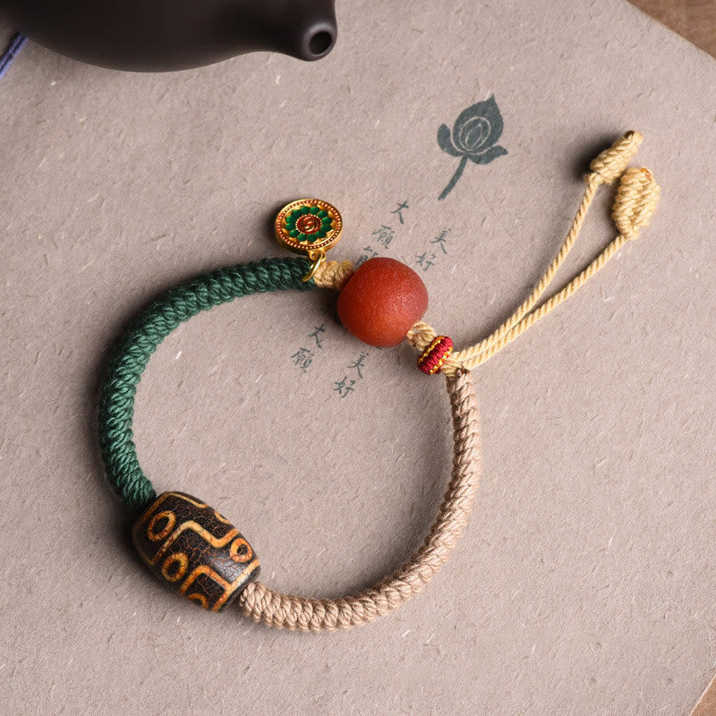 Braccialetto di corda della ricchezza con perline Dzi a nove occhi tibetane fatte a mano Buddha Stones