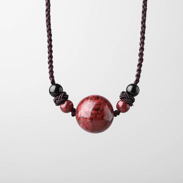 Buddha Stones Pietre di cinabro naturali Perline Collana con ciondolo di benedizione