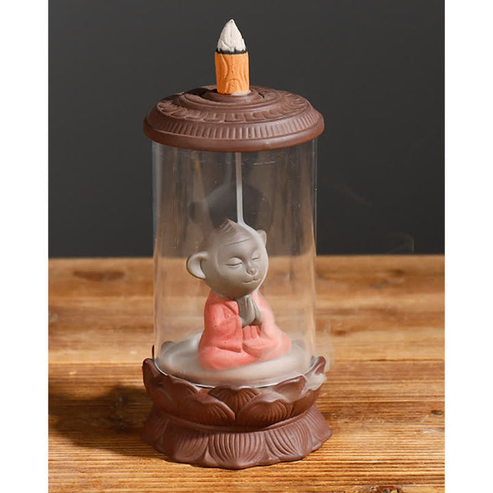 Meditazione Wukong Monkey King Argilla Viola Parabrezza Loto Fontana di Fumo a Riflusso Bruciatore di Incenso Decorazione
