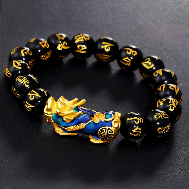 Bracciale FengShui PiXiu Om Mani Padme Hum in ossidiana