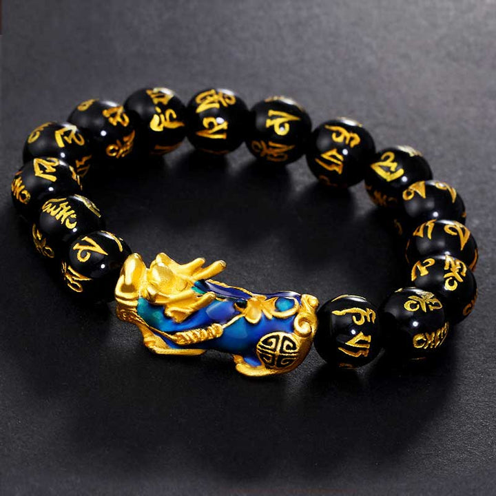 Bracciale FengShui PiXiu Om Mani Padme Hum in ossidiana