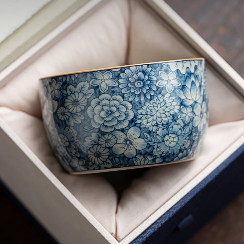 Buddha Stones, loto blu, fiore di pesco, crisantemo, design, tazza da tè in ceramica, tazze da tè Kung Fu