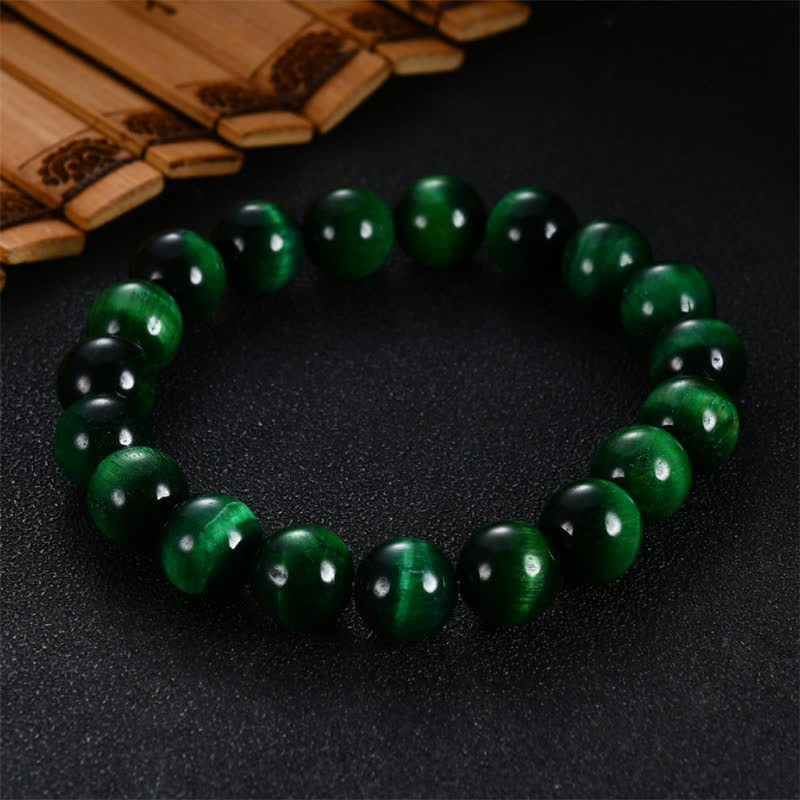 Braccialetto Buddha Stones Natural Green Tiger Eye Strength - 14 mm - image 0
