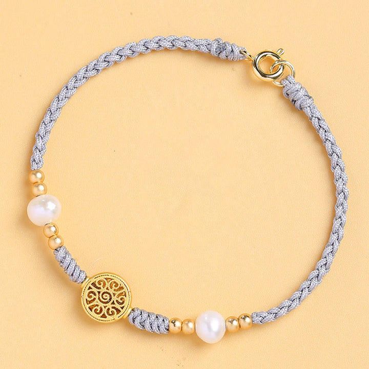 Buddha Stones Moneta di rame Albero della fortuna Perla Fortuna Braccialetto intrecciato in corda blu