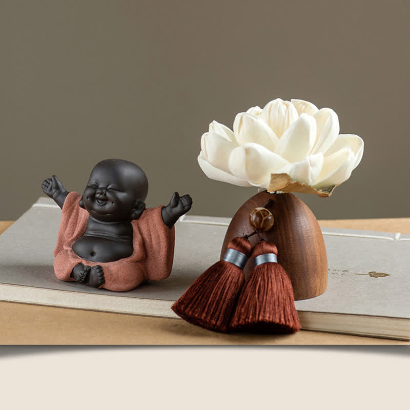 Decorazione di cura calma con fiore di Buddha in legno di pesca nera - Buddha che ride - image 7
