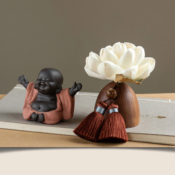 Decorazione di cura calma con fiore di Buddha in legno di pesca nera - Buddha che ride - image 7
