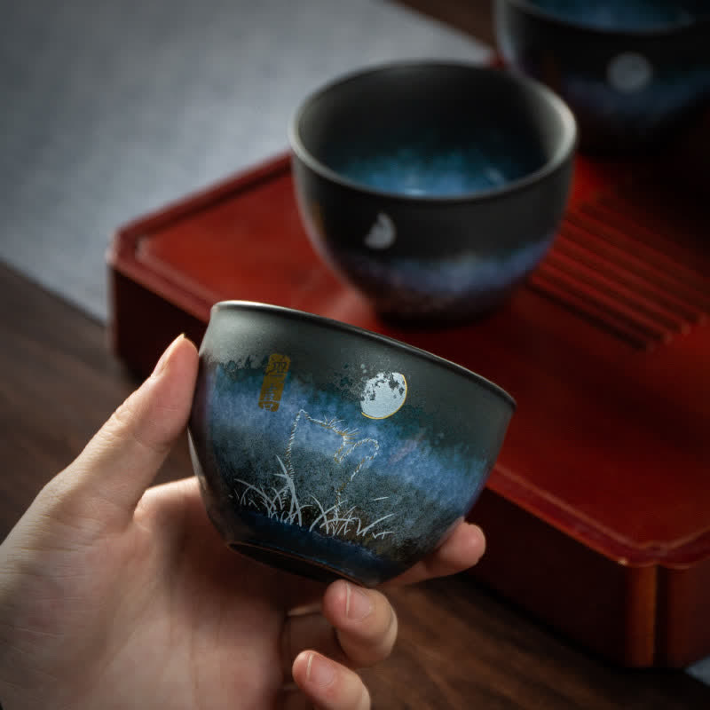 Buddha Stones Tazza da tè in ceramica Lovely Cat Tazze da tè nere 140ml