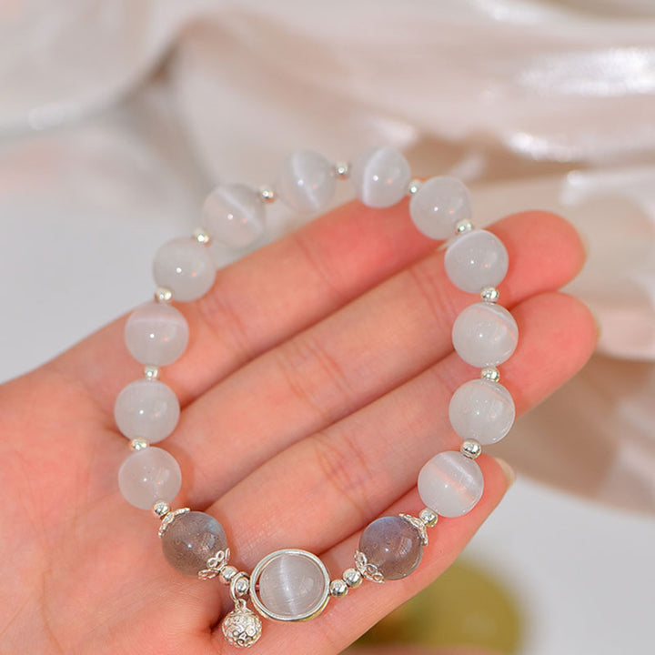 Braccialetto di supporto dell'amore con pietra di luna e occhio di gatto in argento sterling 925 Buddha Stones