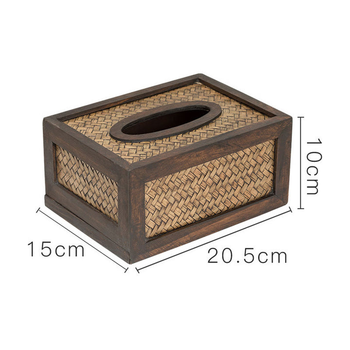 Scatola per fazzoletti in legno intrecciato di bambù fatta a mano Porta fazzoletti in legno Scatole per salviette Decorazione - 20,5*15*10 cm - Adatto per 120-150 fazzoletti - image 2