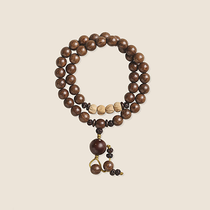 Braccialetto doppio giro Buddha Stones Sandalo Foglia piccola Sandalo rosso Bodhi Seme Purificazione