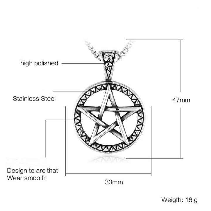 Collana con pendente in acciaio al titanio e pentagramma