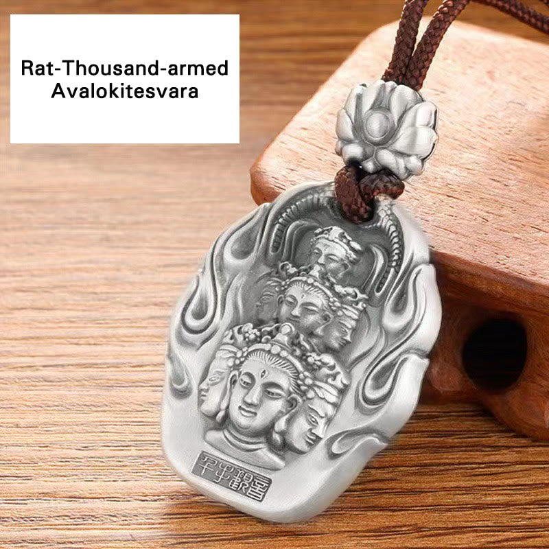 Buddha Stones Zodiaco cinese Buddha natale Om Mani Padme Hum Loto Compassione Collana pendente - Avalokitesvara dalle mille braccia del ratto - image 11