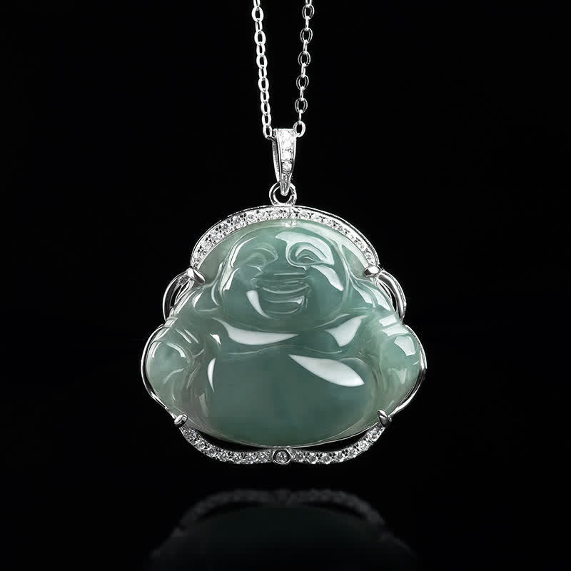 Collana con Buddha Stones in argento sterling 925 con ciondolo a forma di Buddha che ride in giada naturale - image 4