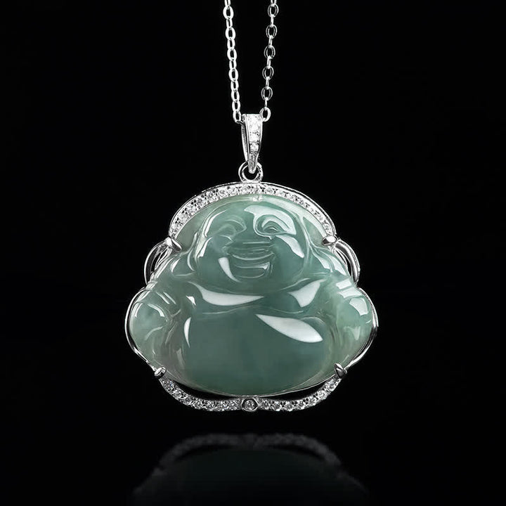 Collana con Buddha Stones in argento sterling 925 con ciondolo a forma di Buddha che ride in giada naturale - image 4