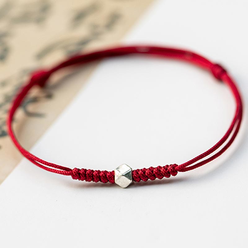 Braccialetto intrecciato con cordino rosso in argento sterling 925 Buddha Stones Luck Bead Protection
