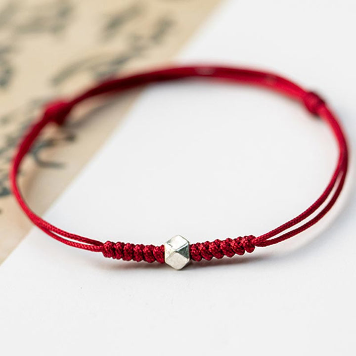 Braccialetto intrecciato con cordino rosso in argento sterling 925 Buddha Stones Luck Bead Protection