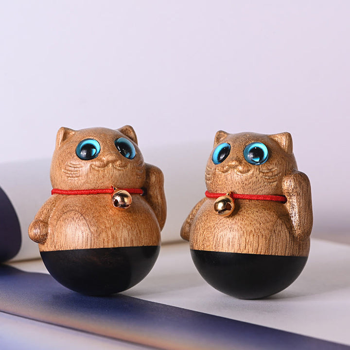 Buddha Stones Mini Gatto Fortunato Gattino Phoebe Zhennan Decorazione di Benedizione del Legno - image 4