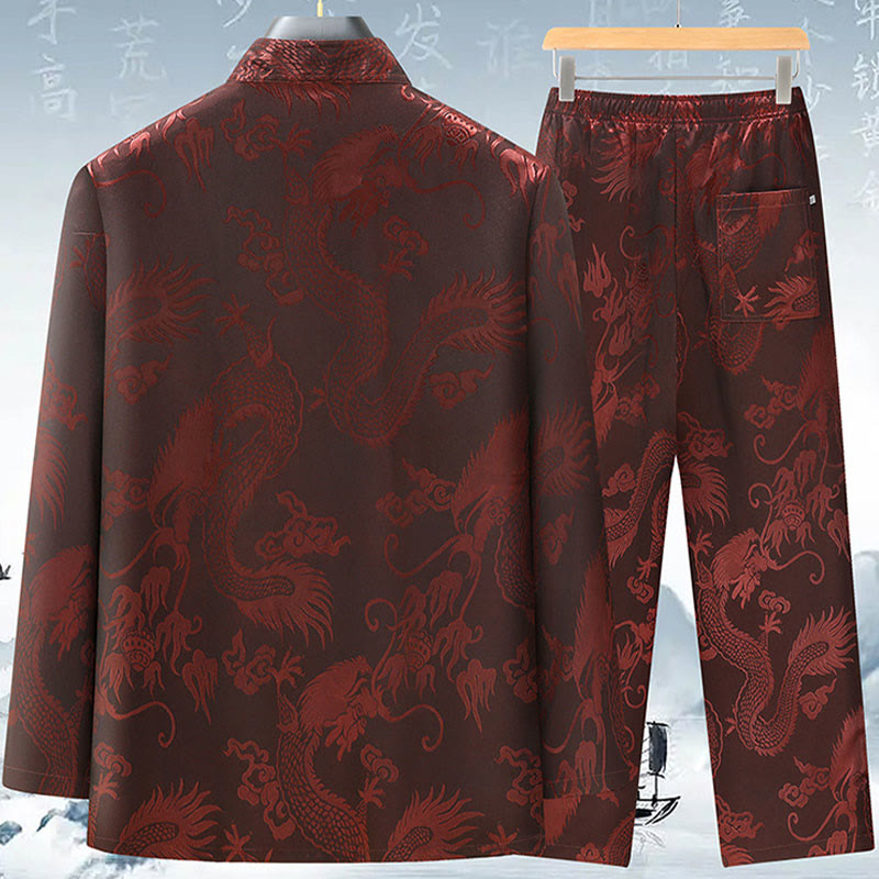 Buddha Stones Tang Suit Uomo Hanfu Cinese Drago Tradizionale Vestiti Kung Fu Camicia Uniforme Manica Lunga Cappotto Top e Pantaloni Abbigliamento Uomo Set - image 4