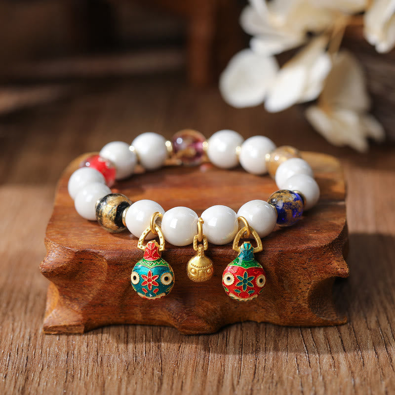 Buddha Stones Oro Deglutizione Bestia Famiglia Ciondolo Liuli Vetro Colorato Porcellana Perlina Braccialetto Fortuna