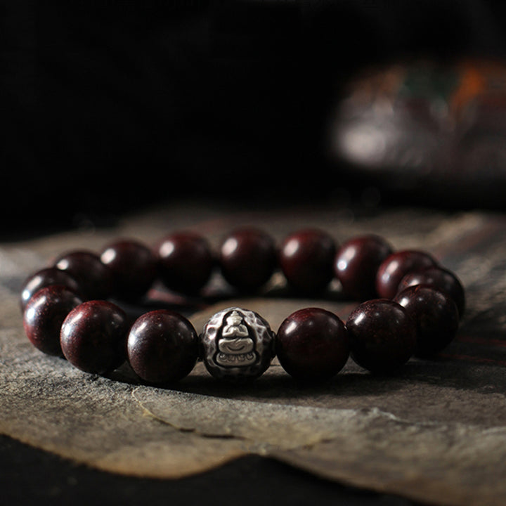 Buddha Stones Buddha Cure in argento sterling 999 con piccole foglie di sandalo verde e sandalo rosso