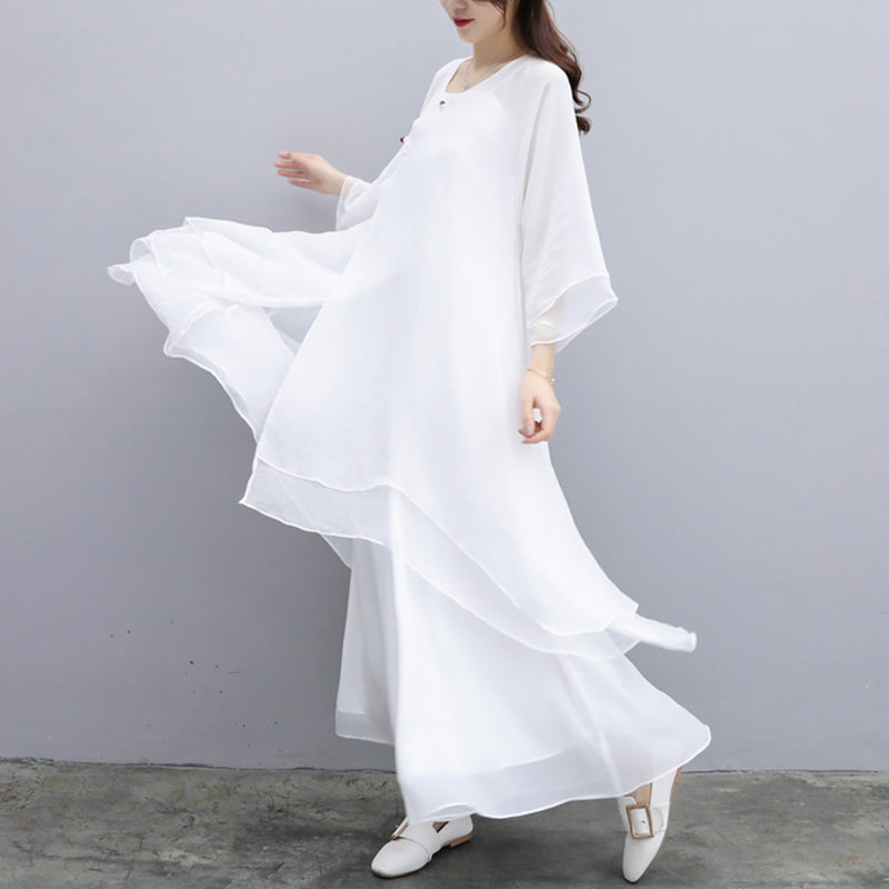 Buddha Stones 3 pezzi Yoga Chiffon Abbigliamento uniforme Meditazione Zen Pratica Set da donna - Completo bianco (top+pantaloni+bretelle) - US6, UK/AU10, EU38 (XL) - image 20