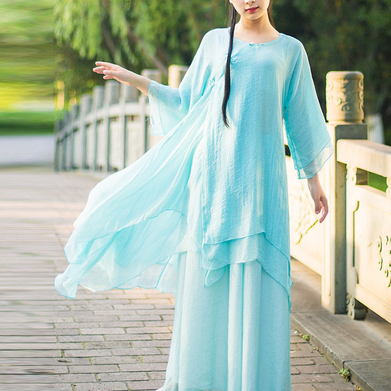 Buddha Stones 3 pezzi Yoga Chiffon Abbigliamento uniforme Meditazione Zen Pratica Set da donna - image 19