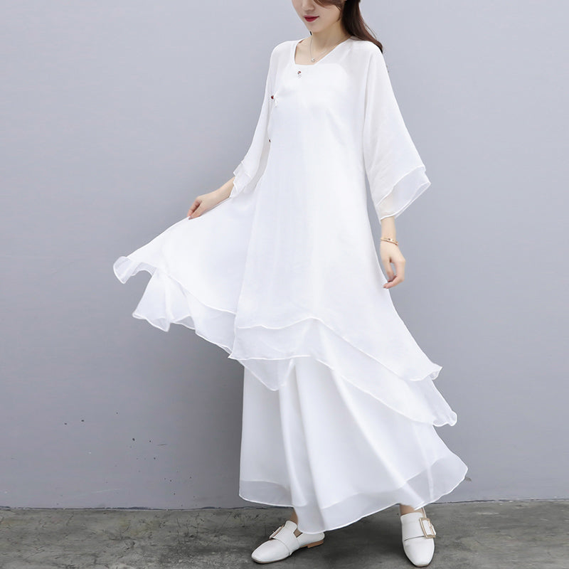 Buddha Stones 3 pezzi Yoga Chiffon Abbigliamento uniforme Meditazione Zen Pratica Set da donna