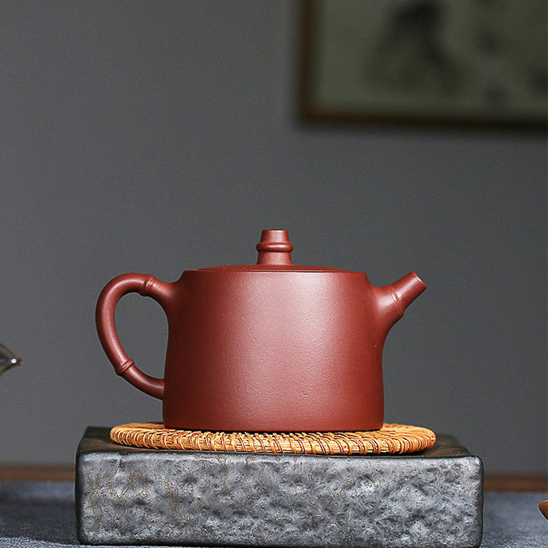 Teiera Kung Fu in argilla viola di bambù vintage fatta a mano Buddha Stones