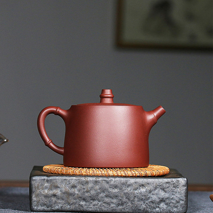 Teiera Kung Fu in argilla viola di bambù vintage fatta a mano Buddha Stones