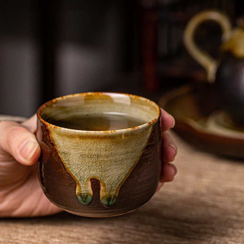 Tazza da tè in ceramica Kung Fu con cambio forno marrone retrò Buddha Stones