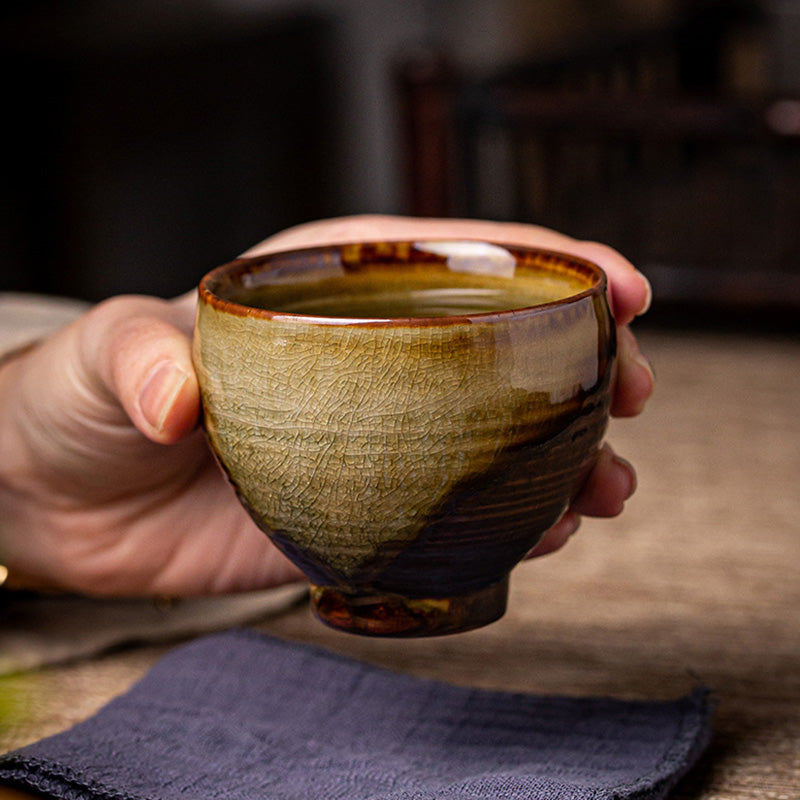 Tazza da tè in ceramica Kung Fu con cambio forno marrone retrò Buddha Stones