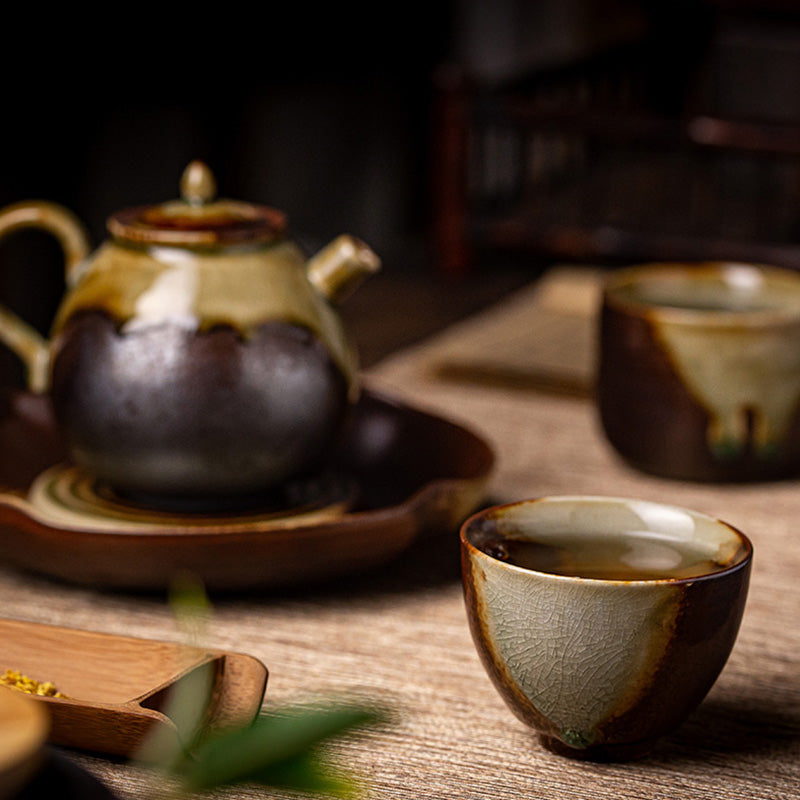 Tazza da tè in ceramica Kung Fu con cambio forno marrone retrò Buddha Stones