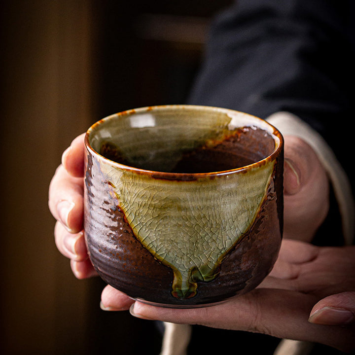 Tazza da tè in ceramica Kung Fu con cambio forno marrone retrò Buddha Stones