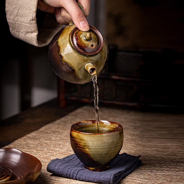 Tazza da tè in ceramica Kung Fu con cambio forno marrone retrò Buddha Stones
