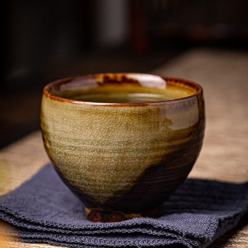 Tazza da tè in ceramica Kung Fu con cambio forno marrone retrò Buddha Stones