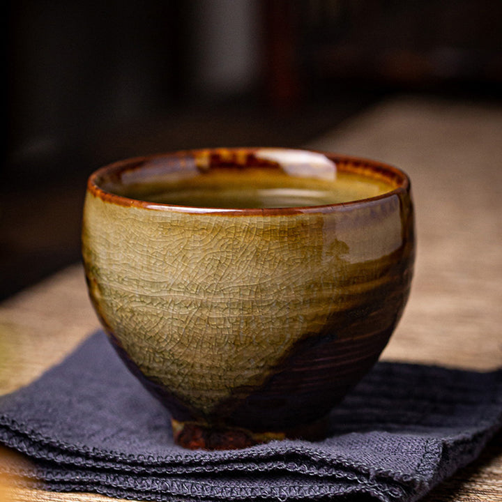Tazza da tè in ceramica Kung Fu con cambio forno marrone retrò Buddha Stones
