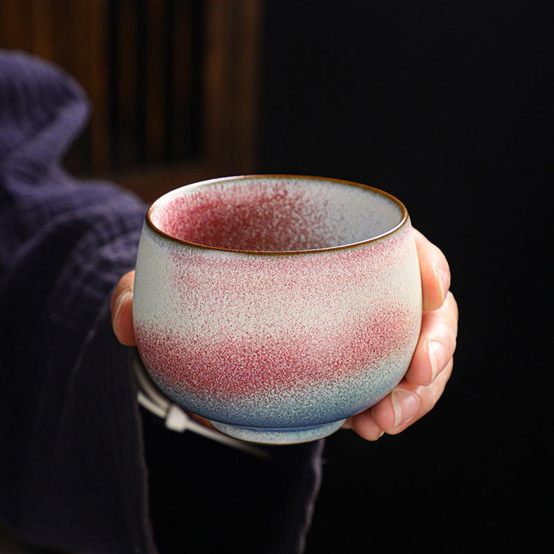 Tazza da tè in ceramica con cambio forno e sfumatura rossa retrò Buddha Stones Kung Fu Tea Cup
