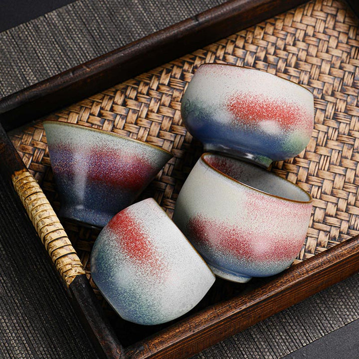 Tazza da tè in ceramica con cambio forno e sfumatura rossa retrò Buddha Stones Kung Fu Tea Cup