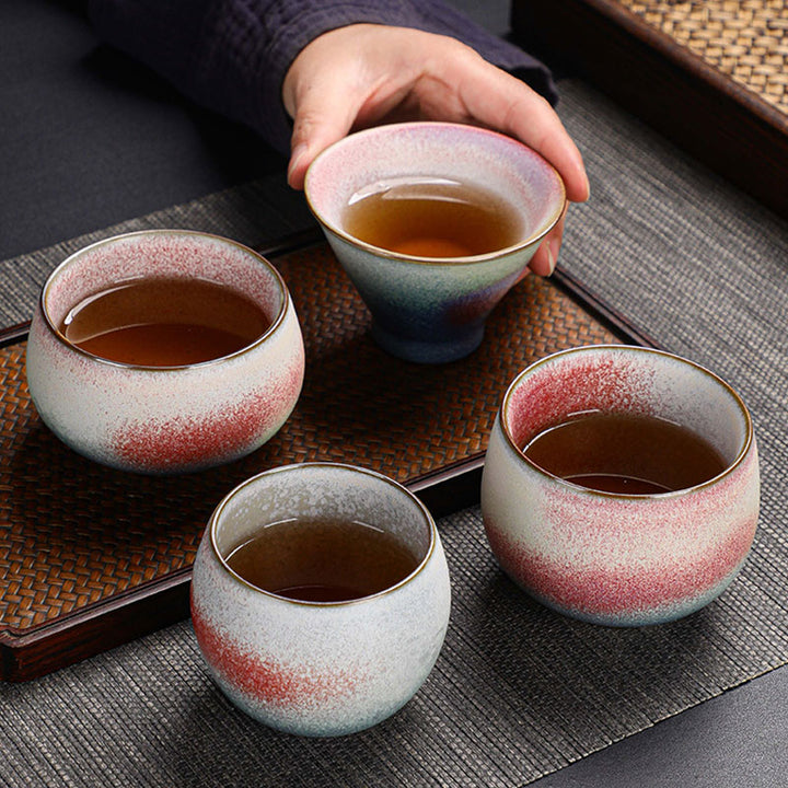 Tazza da tè in ceramica con cambio forno e sfumatura rossa retrò Buddha Stones Kung Fu Tea Cup