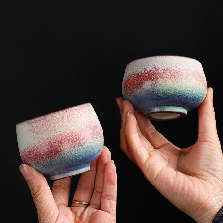 Tazza da tè in ceramica con cambio forno e sfumatura rossa retrò Buddha Stones Kung Fu Tea Cup