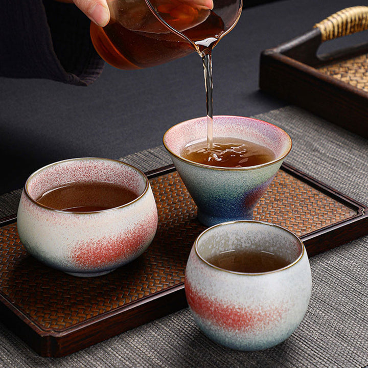 Tazza da tè in ceramica con cambio forno e sfumatura rossa retrò Buddha Stones Kung Fu Tea Cup