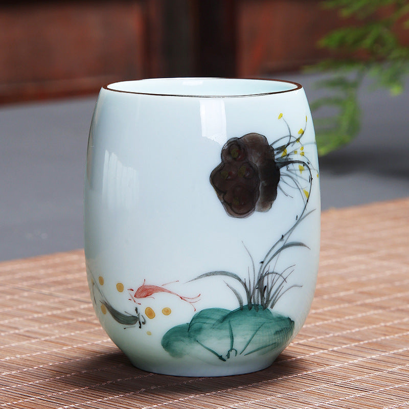 Buddha Stones Koi Fish Lotus Landscape Tarassaco Peonia Fiore Tazza da tè in ceramica Kung Fu Tazza da tè