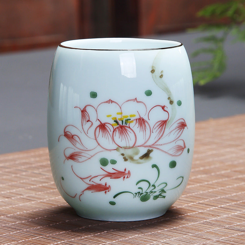 Buddha Stones Koi Fish Lotus Landscape Tarassaco Peonia Fiore Tazza da tè in ceramica Kung Fu Tazza da tè