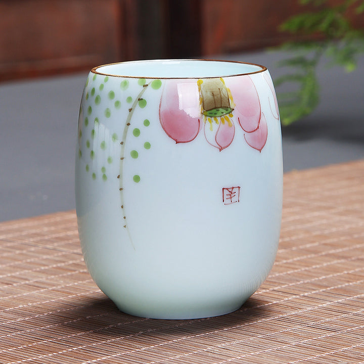 Buddha Stones Koi Fish Lotus Landscape Tarassaco Peonia Fiore Tazza da tè in ceramica Kung Fu Tazza da tè